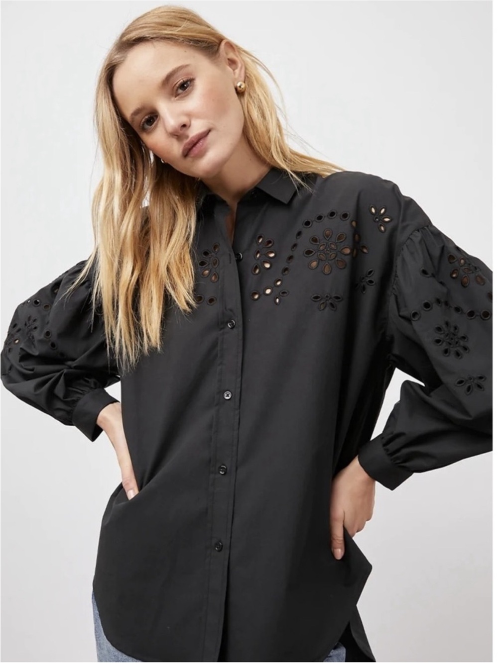 Rails Black Allister Eyelet Detail Button-Front Shirt